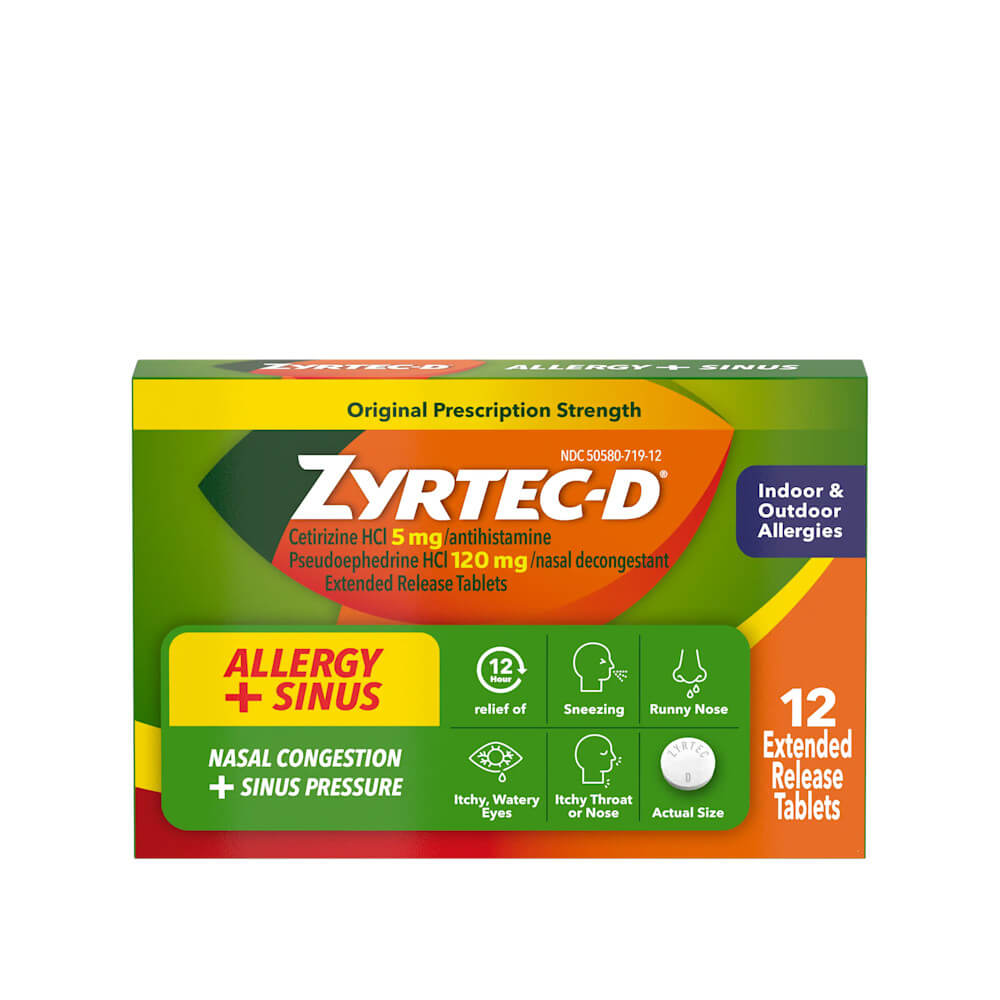 Zyrtec-D Allergy + Congestion Tablets, 12 Hour, 12 Count 1 Zyrtec-D Allergy + Congestion Tablets, 12 Hour, 12 Count